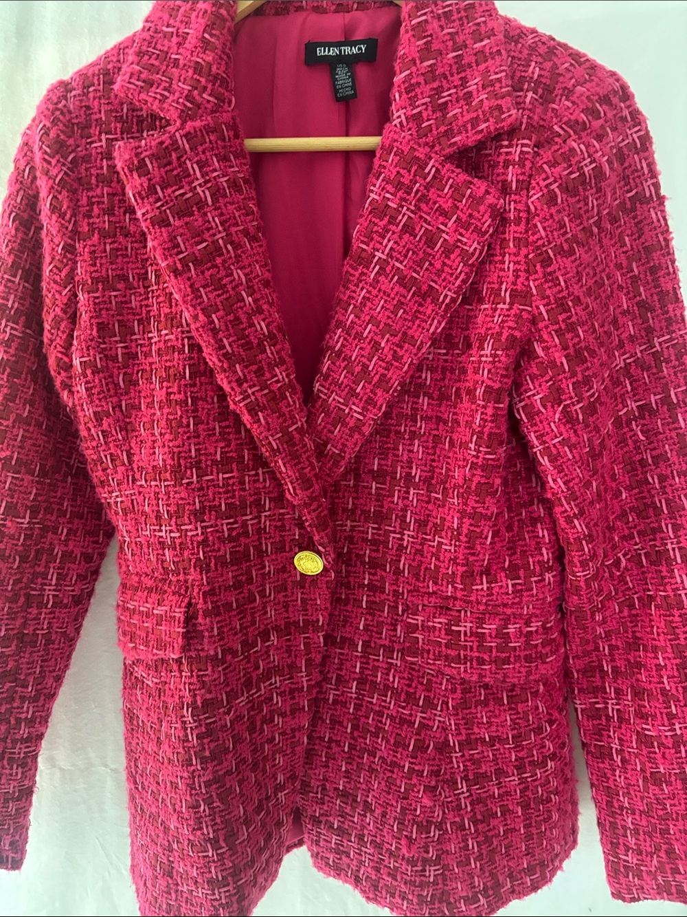 Ellen Tracy Fuchsia Tweed Single-Button Blazer